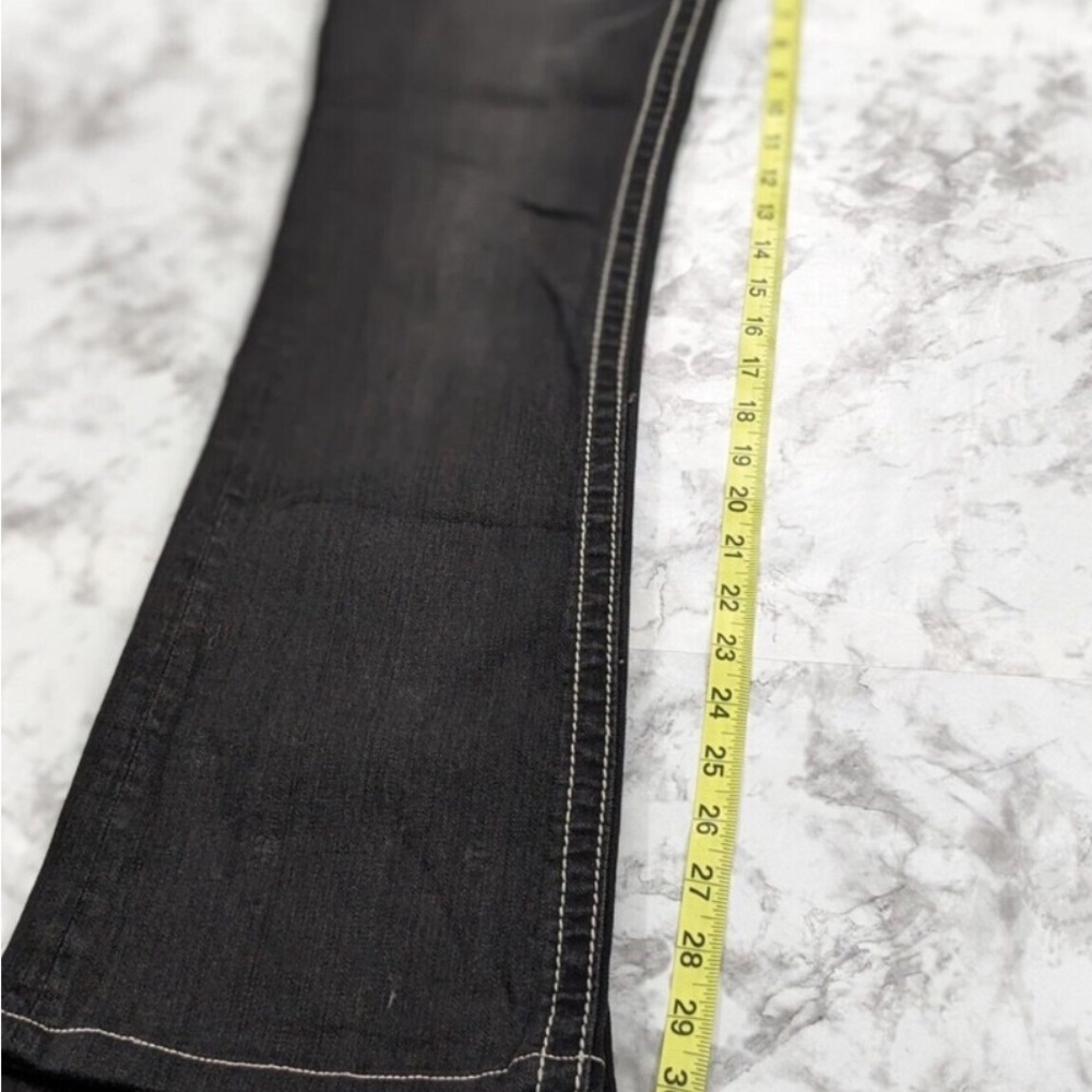 Miss Me Jeans Womens Size 27 Boot Cut Dark Wash Low Rise Black Embroidered EUC